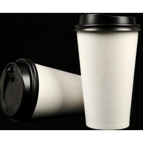50pcs Disposable coffee cup white thick cold and hot drink paper cup party favor milk tea juice beverage packaging cup with lid