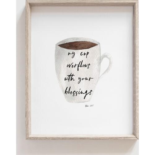 Bible Verses Psalm 23:5 Quote Canvas Art Poster Prints Coffee Shop Wall Art Decor , Kitchen Watercolor Art Painting Picture