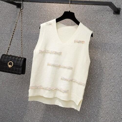 Black White Sleeveless Vest Plus Large Size Oversize Korean Style Fashion Pullovers For Autumn WomenS Clothing Ladies Sweater