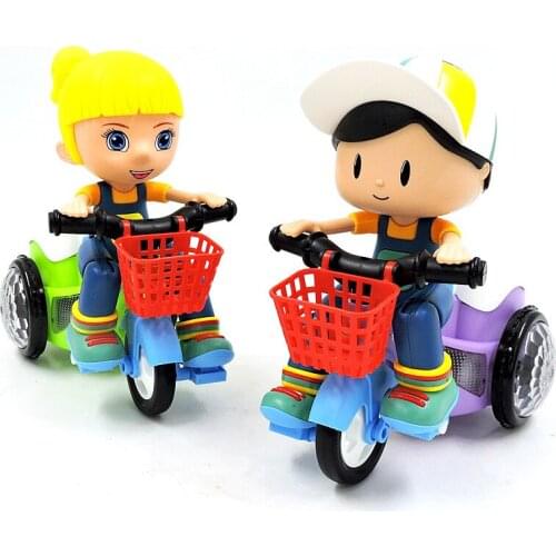 Kids 360 Degree Rotating Stunt Dynamic Lighting Tricycle Model Children Electric Music Battery Powered Home Toy Car Toys Gift