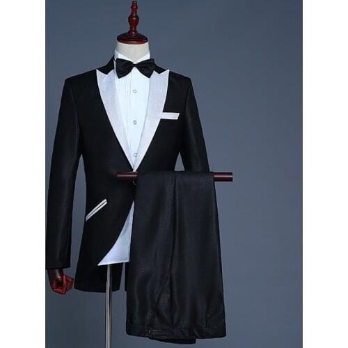Mens Tailcoat Formal Slim Fit 2 Piece (Blazer+Pants) Suit Dinner Jacket Swallowtail Coat Men Magician Stage Costume Homme XXXL