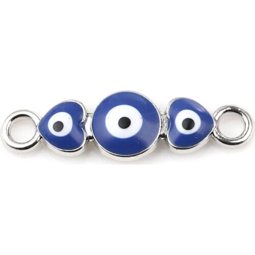 DoreenBeads Religious Connectors Eye Heart Silver Color Royal Blue Enamel Metal Charms DIY Making Necklace Jewelry 27x8mm,10PCs