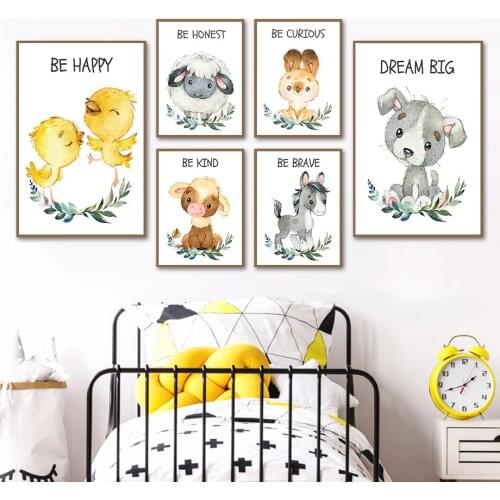 Duck Sheep Rabbit Cow Donkey Dog Leaves Animal Wall Art Canvas Painting Nordic Posters And Prints Wall Pictures Kids Room Decor