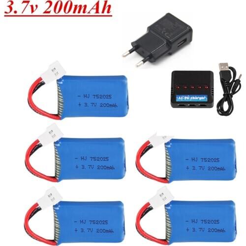 For Syma X4 X11 X13 RC Drones 3.7V 200mah 752025 LiPo battery and 5 in1 charger set for X4 X11 X13 RC Quadcopter Parts