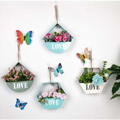 Wrought Iron Flower Baskets Creative Wall Hanging Storage Basket Creative Outdoor Garden Supplies Desk Decoration Vase Container