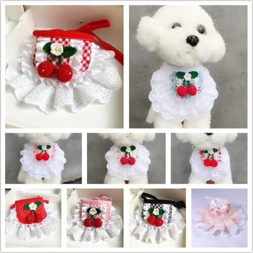 Cherry Bib Lace Decor Pet Collar Bib Cute Bandana Bibs Dog Collar Cat Scarf Pet Necklace Necktie Bow Tie Dog Wedding Accessories