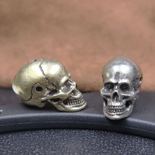 Brass Skull Knife Beads Three Holes Umbrella Rope Outdoor Vintage Skeleton Head Paracord Woven Lanyard Pendants DIY Accessories