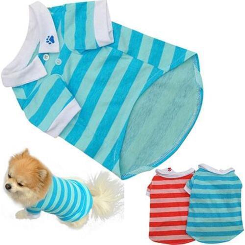 Dog Puppy Summer Cute Paw Striped Pattern Pet Polo Shirt Tee Clothes Costume