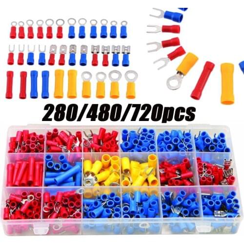 480pcs ​Assorted Spade Terminals Insulated Cable Connector Electrical Wire Crimp Butt Ring Fork Set Ring Lugs Rolled Kit+Plier