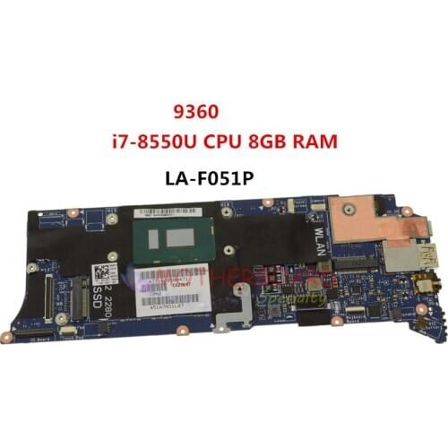 FOR Dell XPS 13 9360 Laptop Motherboard W/ i7-8550U CPU 8GB RAM LA-F051P K2TKF 0K2TKF CN-0K2TKF