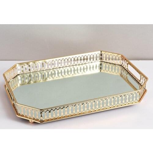 Metal Rectangular Serving Tray 35cm Large Decorative Platter for Tea Coffee Food Party Birthday