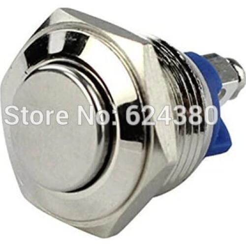 2 Pcs 16mm Waterproof High Flush Stainless Steel Metal Momentary Push Button Switch 250V AC 3A 1NO SPST