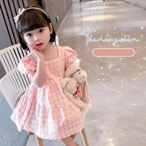 Cute Baby Girls' Backless Plaid Dress Summer Dress Clothes 2021 Toddler Kids Cotton Short Sleeve Plaid Skirt Childrens Clothing