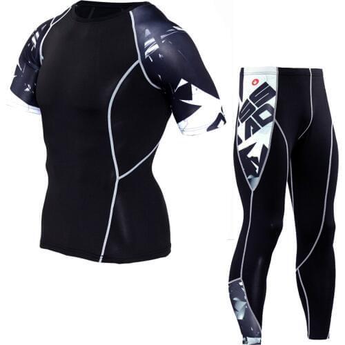 Male Short Sleeve + Trousers Bicycle Moisturizing Wrapping Mens Style Quick Pants Riding Suit Suit Running Outdoor Tights