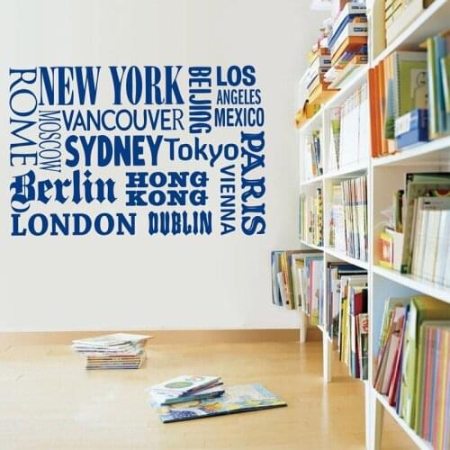 New York London Paris Quote wall sticker World City Names Vinyl wall decal art DIY home office decoration , free shipping
