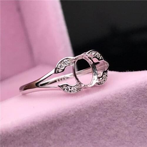 Oval shape double c basis S925 silver ring base shank prong setting stone inlaid jewelry fashion DIY women nice