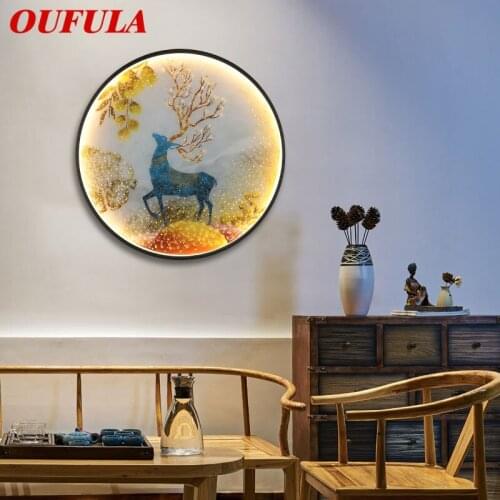 OUFULA LED Wall Lights Modern Sika Deer Figure Sconces Round Lamp Creative For Home Teahouse