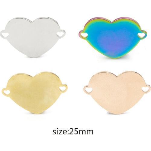 50pcs 25mm Gold/steel Color Stainless Steel Heart Connector charm Heart shape pendant For Necklace DIY Handmade Jewelry Making