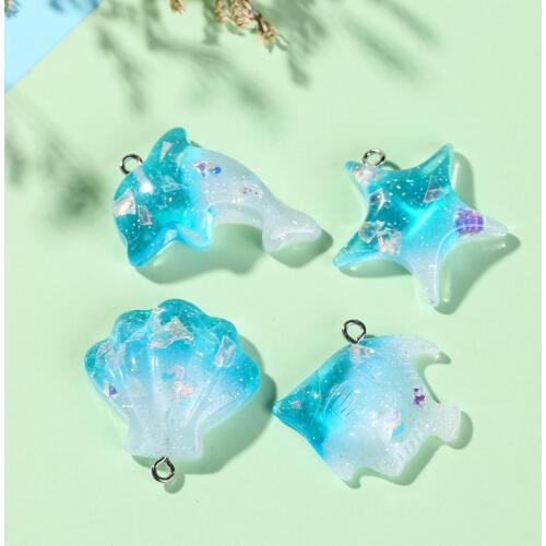 20pcs/lot Flatback resin Ocean series charms perfect for earrings diy Keychain woman jewelry