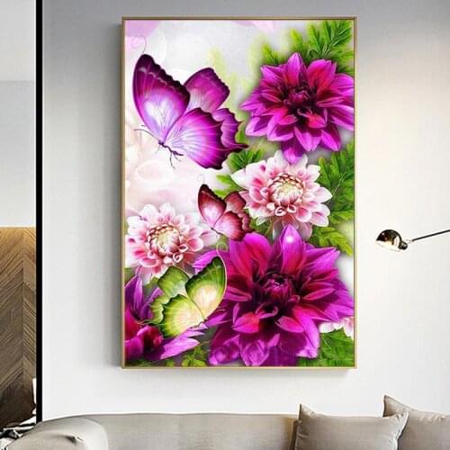 Full Square Diamond Embroidery Flowers 5D DIY Diamond Painting Flower butterfly Cross Stitch Mosaic Rhinestone Home Decor