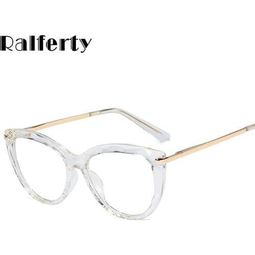 Ralferty Women Cat Eye Glasses Frame Clear Transparent Prescription Progressive Grade Glasses No Diopter Ladies Eyeglass F92327