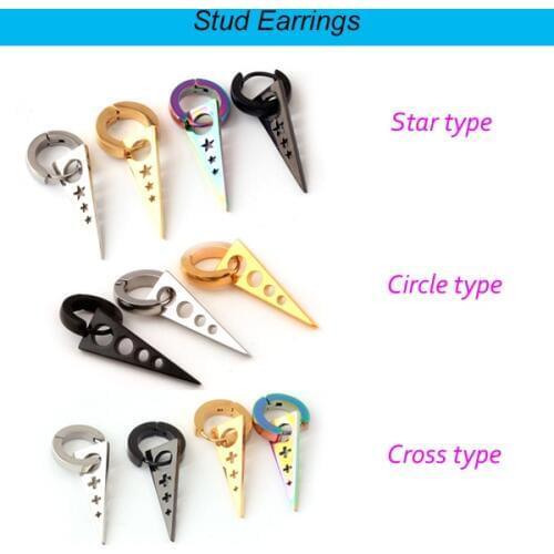 1 Pair newest Mens Women titanium Steel Dangle Spike Triangle Stud Earring Punk star/circle/cross three type ear plug