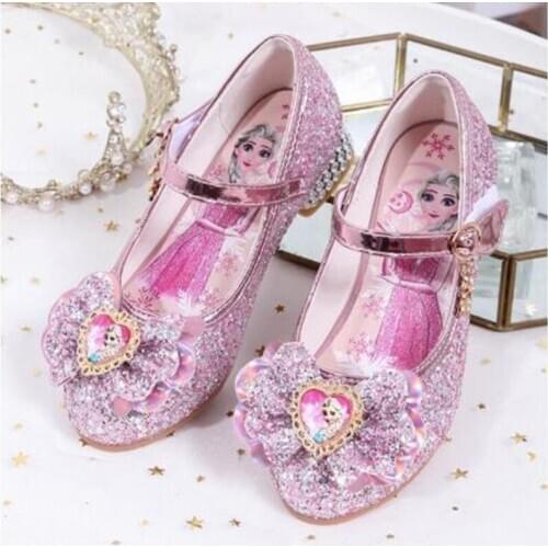 Disney Frozen Girls High Heel Princess Dance Sandals Kids Shoes Glitter Leather Fashion Girls Party Dress Wedding Elsa Shoes