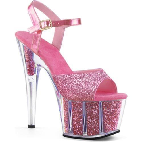 Evening high heels 15cm sexy sandals, pink wedding shoes with thin heels, fashion stage walking sandals