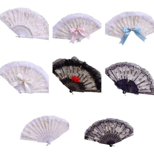 1 Pc Women Elegant Vintage Hand Fan Girls Embroidered Flower Rose Lace Folding Handheld Fan For Cosplay Stage Show Photo Props