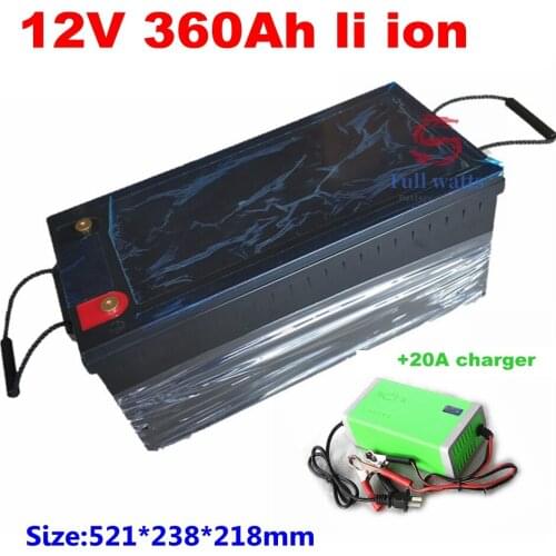 Waterproof 12V 360AH lithium ion no 300ah BMS 3S for 1200W inverter Solar energy power supply EV UPS backup power + 20A Charger