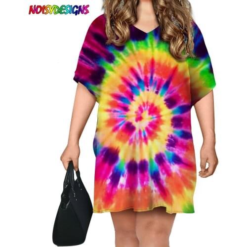 NOISYDESIGNS Women Tshirts Dresses 2021 Casual Loose T Shirt for Women Tie Dye Summer Women Clothing Short Sleeve O-neck Female