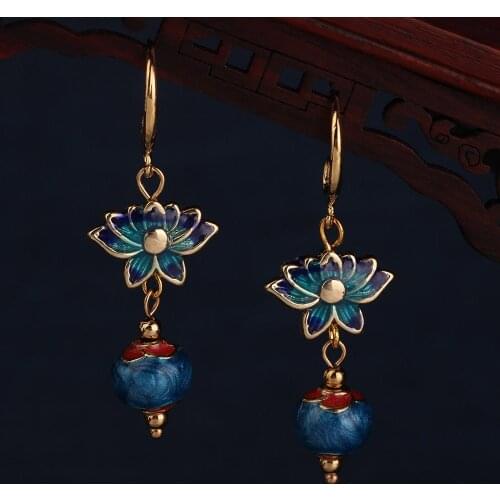 2020 fashion new long cloisonne drop earrings vintage style jewelry for women Original Chinese style