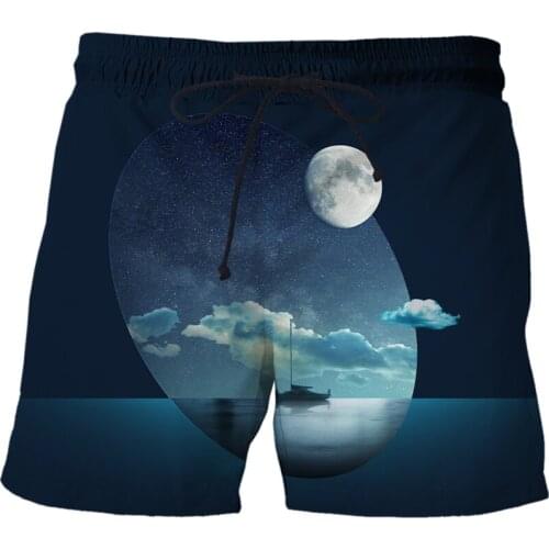 Night sky pattern shorts man Fun beach pants personalized seaside 3D swimsuit man quick-drying comfortable fitness pants