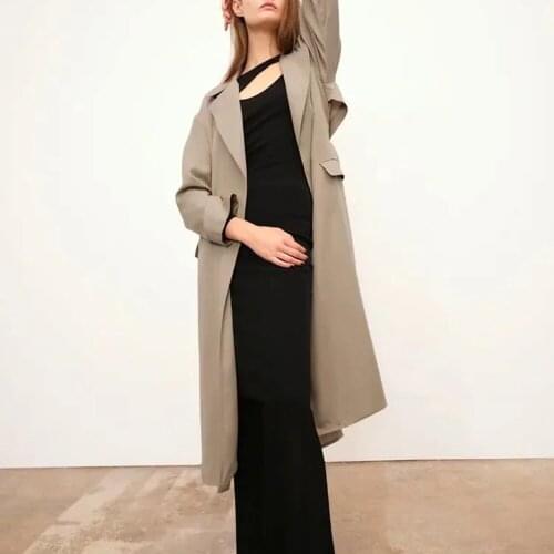 2021 Autumn Women Vintage V Neck belt Pockets Loose Windbreaker Fashion Ladies Solid Streetwear Trench Coat Chic Outwear