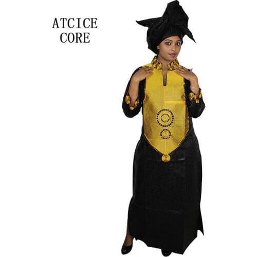 African dresses for women fashion design new african bazin embroidery design dress long dress with scarf two pcs