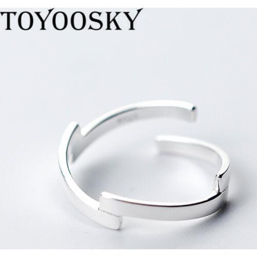925 Sterling Silver Simple Line Geometry Open Adjust Ring Christmas Minimalist Jewelry for Women Girls Charm Gift