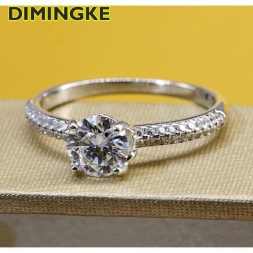 DIMINGKE Real 1CT 6.5MM Moissanite Ring GRA Certificate S925 Sterling Silver Sparkling Party Wedding Woman Jewelry