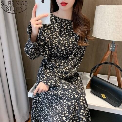 Ruffles Dresses 2021 New Plus Size L-4XL Floral Print Dress Women Spring Autumn Round Collar Flare Sleeve Vestido De Mujer 12935