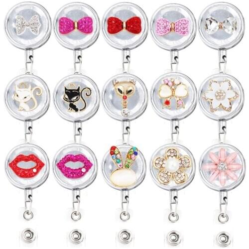 Animal Flower Kiss 3.2cm Retractable Badge Holder Belt Clips Metal ID Badge Reel Heavy Duty Steel Wire Cord