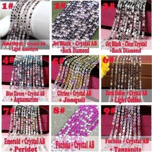 1meter silver base crystal strass chain mix color intensive diy beauty dress accessories rhinestone cup chain