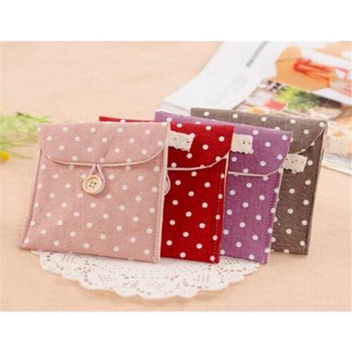 1pc Women Girl Cute Sanitary Napkin Towel Pads Small Bag Purse Holder Organizer Small Dot Packet portable cotton purse