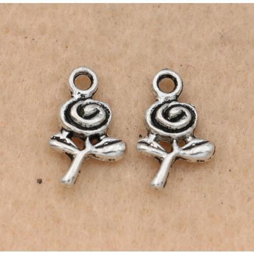 10pcs Tibetan Silver Plated Rose Flower Charm Pendant fit Bracelet Necklace Jewelry DIY Making Accessories 15x9mm