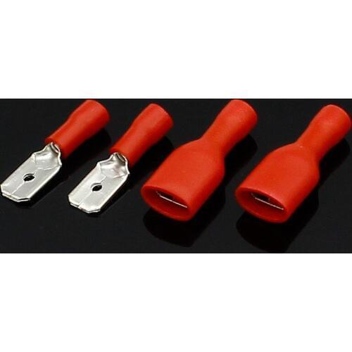 100pcs FDD 1.25-250 MDD1.25-250 6.3mm Red Female + Male Spade Insulated Electrical Crimp Terminal Connectors Wiring Cable Plug