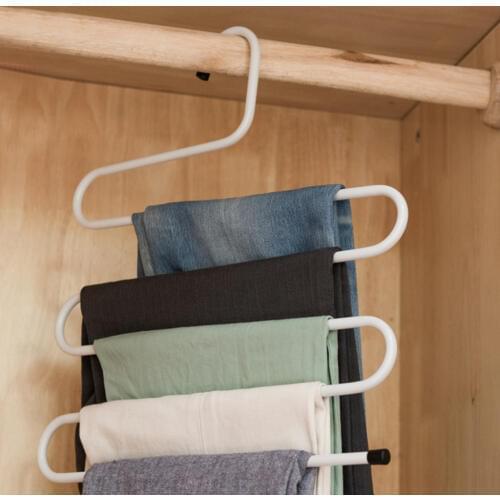 2 Pcs 5 Layer Iron Pants Rack Non-Slip S-Type Trousers Hangers Multi-Function Wardrobe Storage Tool Organization Drying Hanger