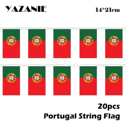 YAZANIE 14*21cm 20PCS Portugal String Flag Small Portuguese Polyester National Flags for Decorative Custom Flags and Banners
