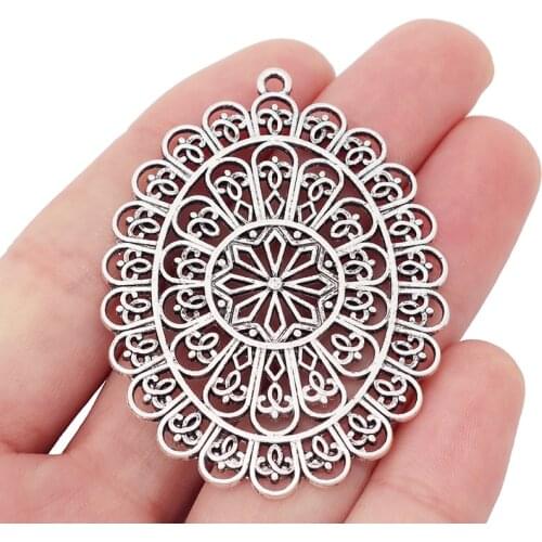 5 x Tibetan Silver Large Oval Filigree Charms Pendants for Necklaces Jewelry Making Findings 58x44mm