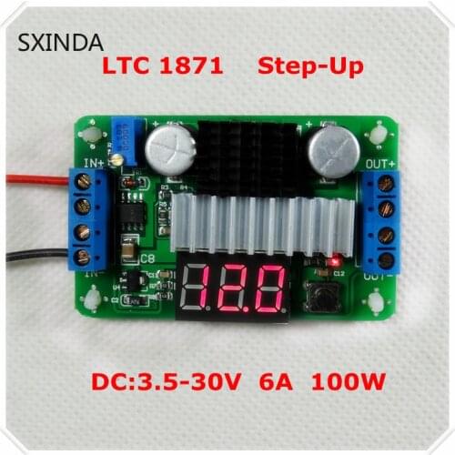 5piece/lot LTC1871 DC-DC Boost converter Adjustable Step-Up High Power Supply Module Red LED Voltage meter/ Button Switch