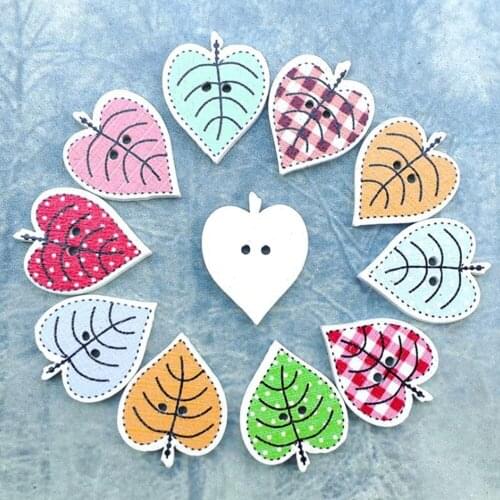 50pcs Mixed Leaf Wooden Sewing Buttons For Clothing Needlework Scrapbooking Wood Botones Decorative Crafts Diy Accessories