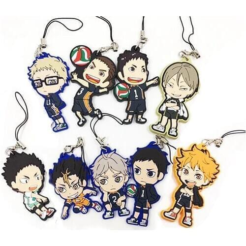 9 PCS/LOT Haikyuu Anime keychain Oikawa Tooru Kozume Kenma Kuroo Tendo Satori Rubber strap/mobile phone strap