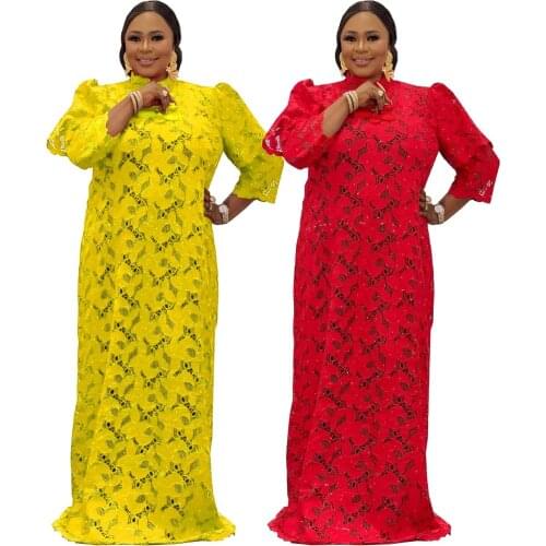 African Dresses for Women 2021 New African Clothes Dashiki Lace Boubou Robe Africaine Femme Bazin Riche Party Africa Dress